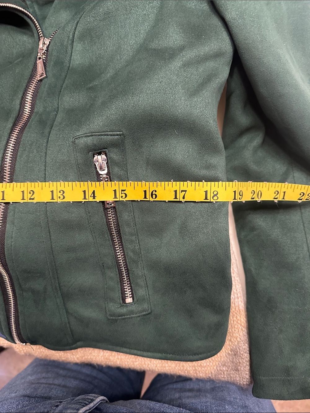 Forest Green Faux Suede Moto Jacket - Picture 8 of 13